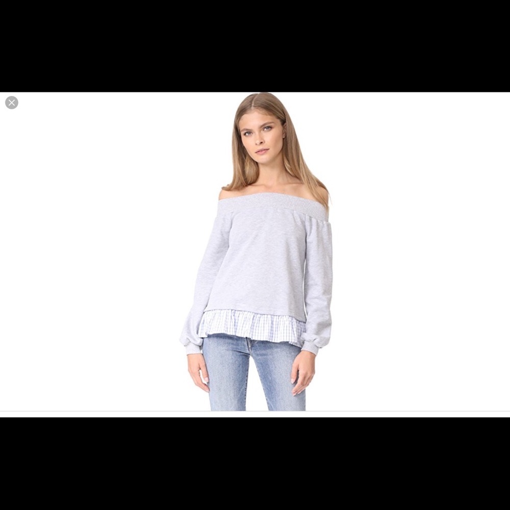 After Market grey off the shoulder sweatshirt with trim. NWOT S Shopbop